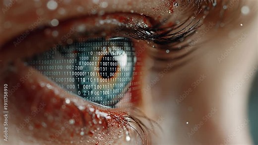 Detailed macro view of biometric security eye system, Intense cinematic depiction of cybernetic eye involved in identity verification process