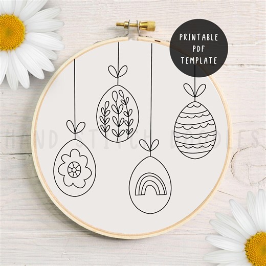 Printable Easter Embroidery Template – Eggs on Ribbons Design PDF – 5 6 7 8 Inch Hoops – US Letter & A4 – Spring Hand Embroidery Pattern - Etsy