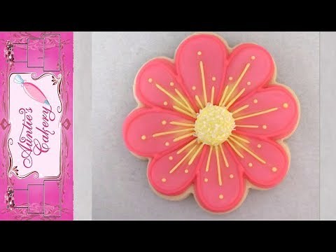 Pink Spring Flower Sugar Cookie with Royal Icing.