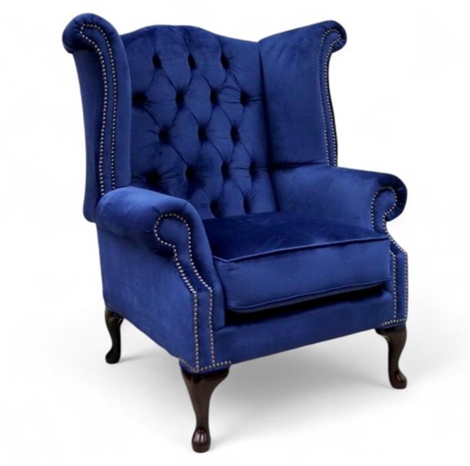 Plush Velvet Navy Blue High Back Chair Authentic Queen Anne Fabric - Made in UK - Etsy