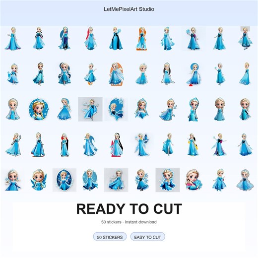 Elsa Frozen Stickers | 50-piece Ready-to-cut Pack (digital Download) - Etsy