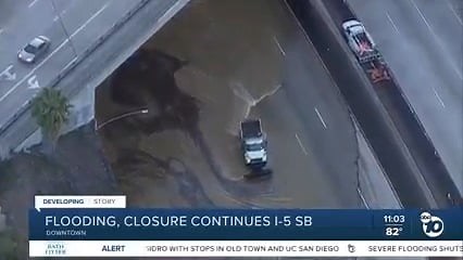 A stretch of I-5 closure continues near Route 163 after a water main break flooded the freeway. Mary McKenzie 10News has the latest from the scene. | 10News – ABC San Diego KGTV