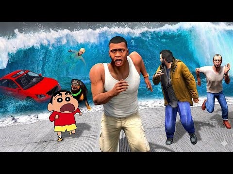 GTA 5 Mein Tsunami Aa Gayi! 😱 (ft. Shin-chan) - Kya Sab Bach Payenge?