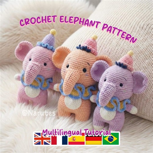 Crochet Baby Elephant Pattern | Amigurumi Plush Toy Tutorial | Cute Elephant Plushie | Multilingual Tutorial (PDF Download) - Etsy