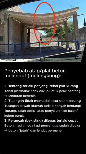 Atap melendut bukan karena “nasib bangunan”, tapi karena kesalahan struktur. Umumnya akibat bentang terlalu panjang, dimensi balok tidak cukup, tulangan kurang, atau perancah dibuka terlalu cepat. Struktur beton harus dicek sejak awal, bukan setelah rusak. 📋 Cek pekerjaan struktur pakai Checklist QC Struktur Beton – SNI 2847:2019 👉 Link download : https://qsservice.id/qstools/6xj8gjz1qmd1 #strukturbangunan #sni2847 #betonbertulang #qcstruktur #edukasikonstruksi | iQS