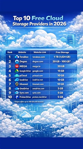 Top 10 Free Cloud Storage Provider in 2026 #Top10 #FreeStorage #CloudStorage #Terabox #Degoo | SUBG QUIZ