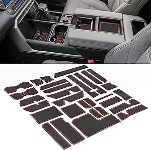 SENSHINE Custom Liner for Toyota Tundra Accessories 2022 2023 2024 2025 2026 Cup Holder Inserts Center Console Liner Mats Non-Slip Door Pocket Mats Protector Pad 30Pcs (Red Trim)
