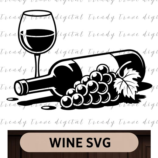 Wine SVG – Wine Bottle and Glass Cut File, Grape Design, Kitchen & Bar Decor - Etsy
