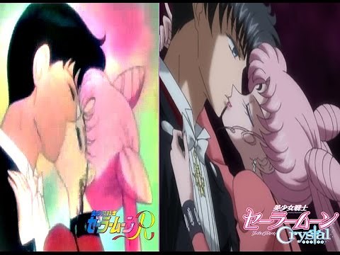 Chibi-Usa ''Black lady'' Kiss Tuxedo mask Comparision ( Sailor Moon R vs Crystal)