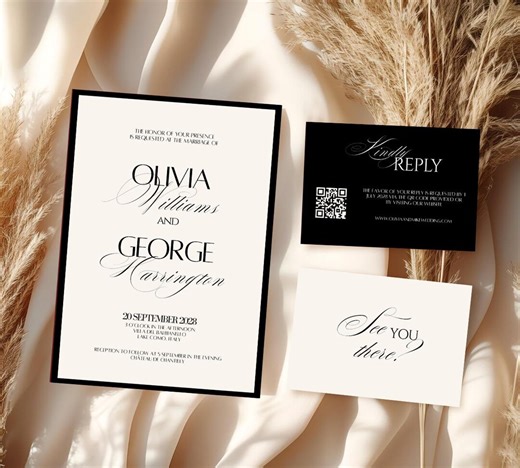 Black Wedding Invitation Classy Suite Luxury Old Money Template Elegant Black and Cream Invitation Set Timeless Wedding Invite Cream - Etsy