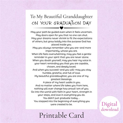Graduation Blessing Card for Granddaughter PRINTABLE Christian Prayer Faith-based Grad Gift From Grandma Grandpa 2026 DIGITAL DOWNLOAD - Etsy