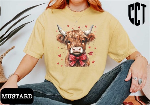 Cow Valentine Comfort Colors® T-shirt, Highland Cow Shirt, Western Valentine Sweatshirt, Cow Lover Gifts, Aesthetic Country Sweater - Etsy