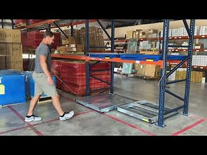 Floor Mounted Roll Out Pallet Shelf — Handle, Lock and Roller Demo