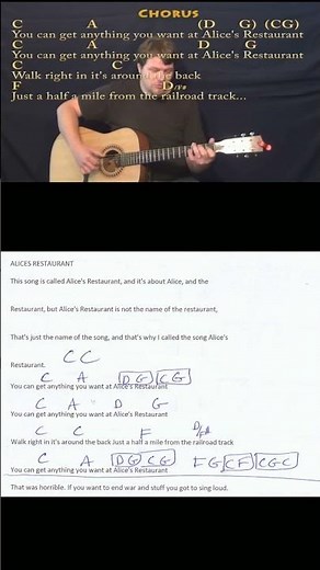 Alice's Restaurant Chorus (Arlo Guthrie) Fingerstyle Guitar Cover Lesson w/ Lyrics/Chords #shorts