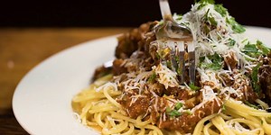 Find comfort in a giant plate of spaghetti and meatballs