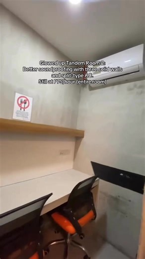 Glowed up Tandem Room 2: Better soundproofing with three solid walls and split-type AC. Still at P75/hour (entire room) with minimum of four hours. #TandemRoom #PrivateRoomForTwo #StudeoSpaces | Studeo Spaces Study Hub