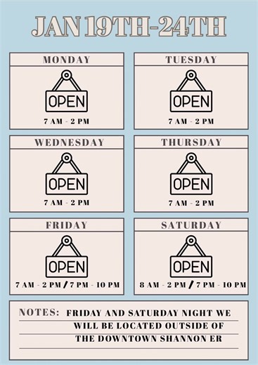 This weeks schedule 🩵 #thejirehjavacoffeeco | The Jireh Java Coffee Co.
