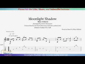 Moonlight Shadow - for Acoustic Guitar with Tab