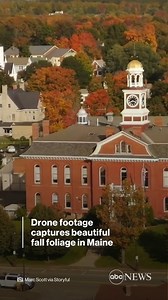 Drone footage captured the stunning shades of orange, yellow and red that filled this landscape in Maine. https://abcn.ws/3SIXai8 | ABC News