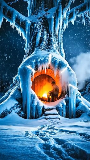 I Built a Fire Shelter Inside a Giant Frozen Tree During a Blizzard ❄️🔥 Survival Timelapse