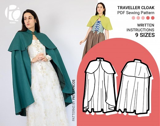 Traveller Cloak Pattern for Cosplay | Ren Faire Cape Sewing Pattern | Short and Long Cloak | Medieval Fantasy | 9 SIZES | PDF Sewing Pattern - Etsy
