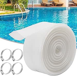 DECOHS 2 Inch x 32 Ft Heavy Duty Transparent Pool Backwash Hose, PVC Swimming Drain Pool Hose, Lay Flat Water Discharge Hose with 4 Clamp for Pools Drain Clean Filter Sump Pump