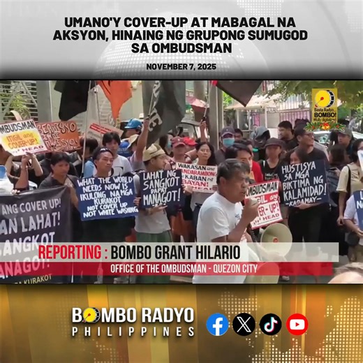 3.3K views · 51 reactions | Umano'y cover-up at mabagal na aksyon sa imbestigasyon ng flood control, hinaing ng grupong sumugod sa Ombudsman; Ombudsman, pinaratangan 'selective' ang pag-iimbestiga; Kaugnayan ni PBBM sa isyu ng korapsyon sa flood control, pinaiimbestigahan | BOMBO RADYO PHILIPPINES | Facebook