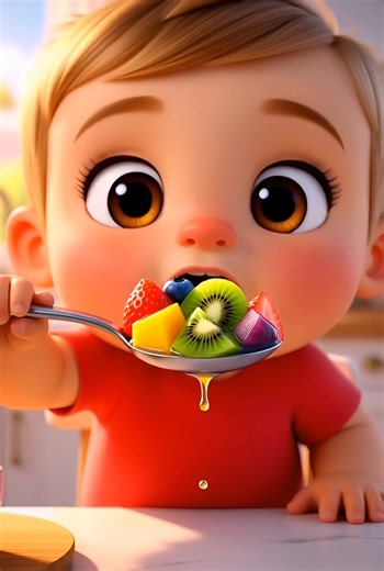 Rainbow Fruit Bite! 🌈🍓 6s Funny Tummy Glow | MagicBiteKids #Shorts