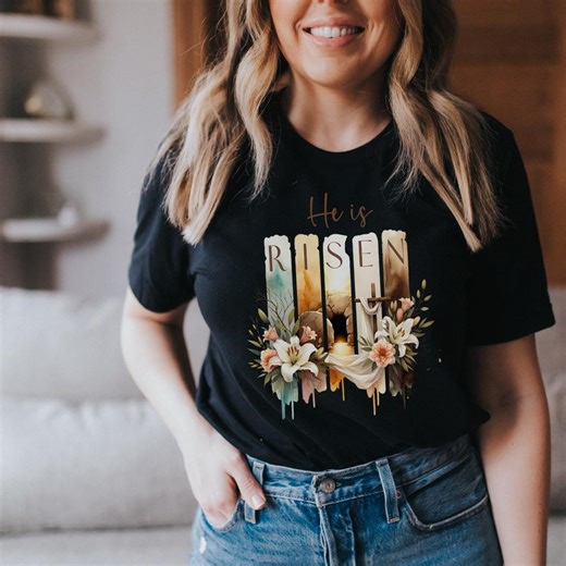 Christian Shirt for Women Faith Based Graphic Tee Jesus Cross He is Risen Christian Apparel Bible Verse Religious Shirt Death is Defeated - Etsy