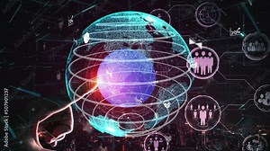 People network and global communication conceptual. Business people with modern graphic interface of community linking many people around world by social media to connect international business.