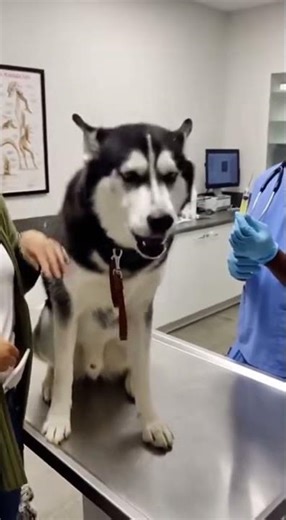 Husky Puppy Holds Tight During Vet Check! 🥺🐺 | Cute Emotional Moment