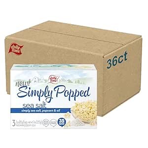 Jolly Time Simply Popped, Vegan, Dairy Free Microwave Popcorn, 3oz Sharing Bag, 3 Bags Per Carton (Simply Popped Sea Salt, 3 Ounce (Pack of 36))