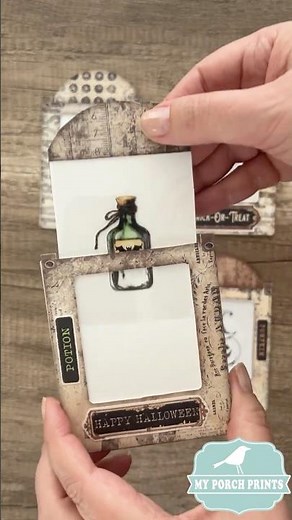 Halloween Magic Slider Cards! Change from black & white to color! My Porch Prints Junk Journal Ideas