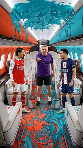 TEAM RED🔴 vs TEAM BLUE🔵 Double Epoxy Floor Battle In The Air! ✈️⚽️ #arsenal #psg #ucl