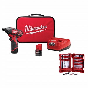 Milwaukee M12 12V Lithium-Ion Cordless 1/4 in. Hex Screwdriver Kit with SHOCKWAVEDriver Bit Set (45-Piece) 2401-22-48-32-4023