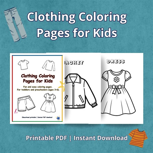 Clothing Coloring Pages for Kids | Clothes Coloring Worksheets | Preschool Learning Activity | Printable PDF | Instant Download - Etsy UK