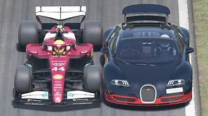 378K views · 810 reactions | Ferrari F1 2025 vs Bugatti Veyron 16.4 Gran Sport Vitesse at Monza | Raceluxius Horizon | Facebook