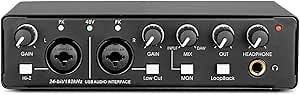Audio Array AI-04 2x2 Audio Interface | Premium Mic Pre-Amps | 48V Phantom Power Support | 24-bit/192kHz High Fidelity Recording | XLR/MIC/LINE inputs | Plug and Play-No Drivers | Metal Body | Black