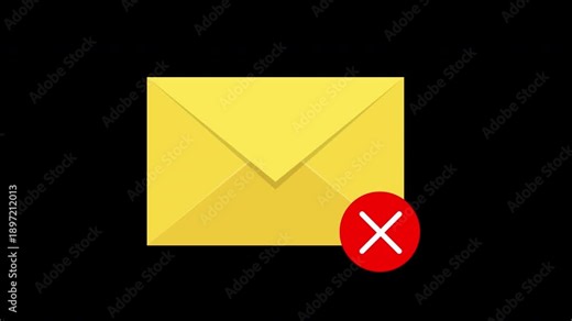 Rejected Mail Animation Loop with Yellow Envelope and Red Cross Icon with Alpha Channel