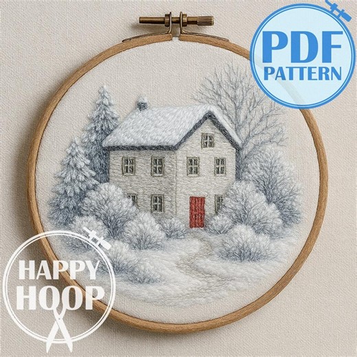Winter House, Snow-covered Holiday Home Pattern: Cozy Christmas Scene. Hand Embroidery Pattern PDF - Etsy UK