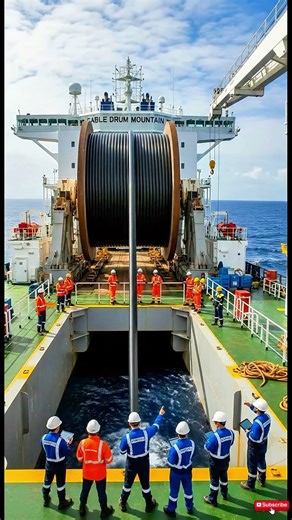 Deep-sea robotics deploying massive power cables.