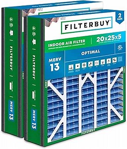 Filterbuy 20x25x5 Air Filter MERV 13 Optimal Smoke & Allergy Defense (2-Pack), Pleated HVAC AC Furnace Filters for Trion Air Bear, Generalaire, Skuttle, and More (Actual Size: 19.63 x 24.13 x 4.88)