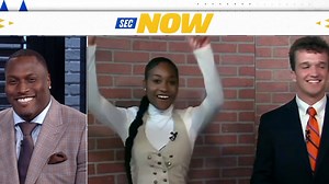 While on Auburn's campus this week, Marty Smith ran into Takeo Spikes' daughter, Jakai, while she was hosting a student broadcast 😂 | SEC Network