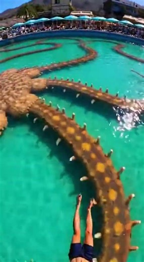Waterslide into pool full of giant fish #funny #memes