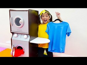 Emma Pretend Play Cleaning up with Toy Washing Machine - Videos For Kids