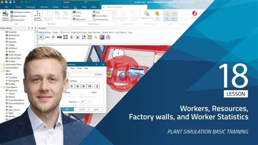 Plant Simulation Tutorial: Workers, Resources, Factory walls, and Worker Statistics | Lesson 18 | Zoltán Bohuš