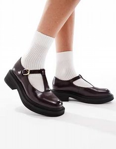 London Rebel Wide Fit - Sophia - Bordeaux chunky Mary Jane-sko | ASOS
