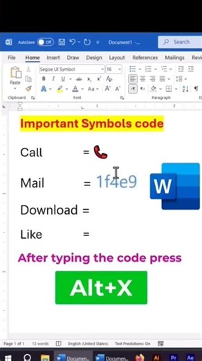 Important Symbols Codes in MS Word 👌😮#msword