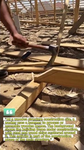The Process of Making Wooden Structure Frames at the Building Site.