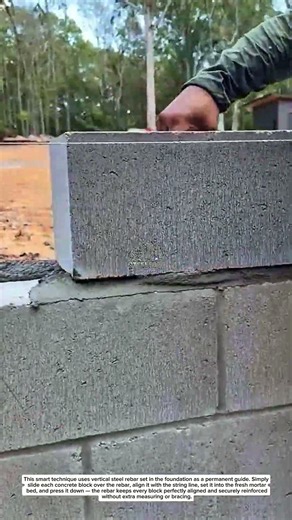 Reinforced Block Wall — Fast Stacking with Vertical Rebar Guide